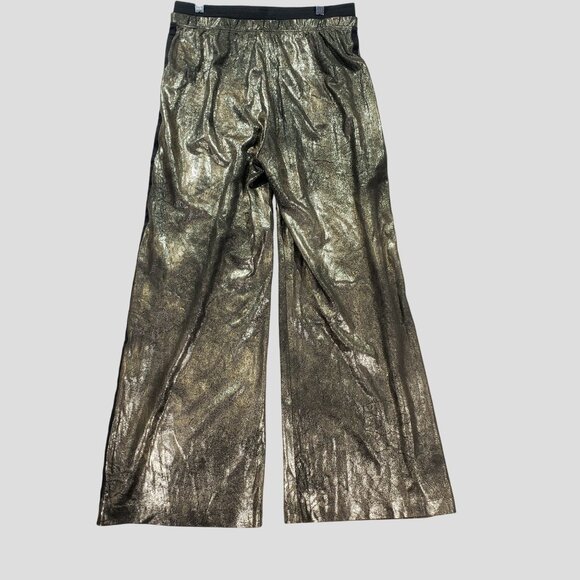 Free People Vegan Gold Metallic Wide Leg Track Pants Size S - Picture 4 of 10